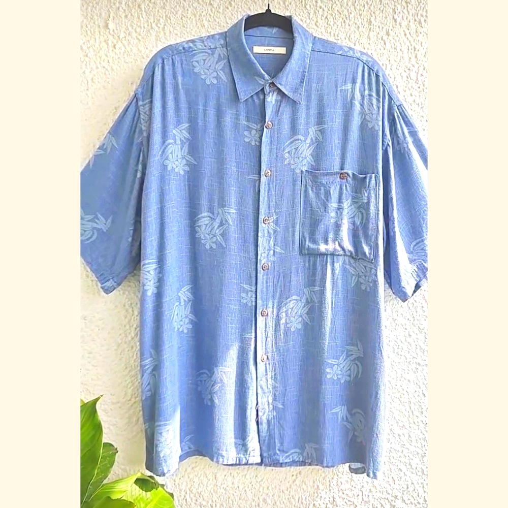 Moda Campia Blue Hawaiian Floral Print Button Down Shirt | Size Large